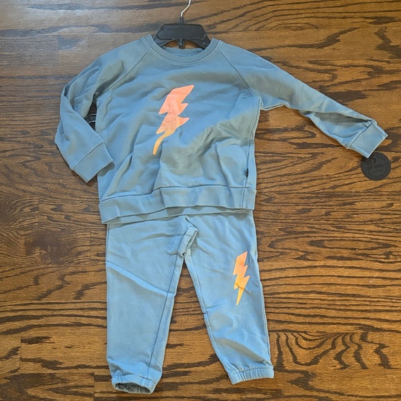 Kids Teal Sweatshirt & Sweatpant with Orange Lightning Bolt